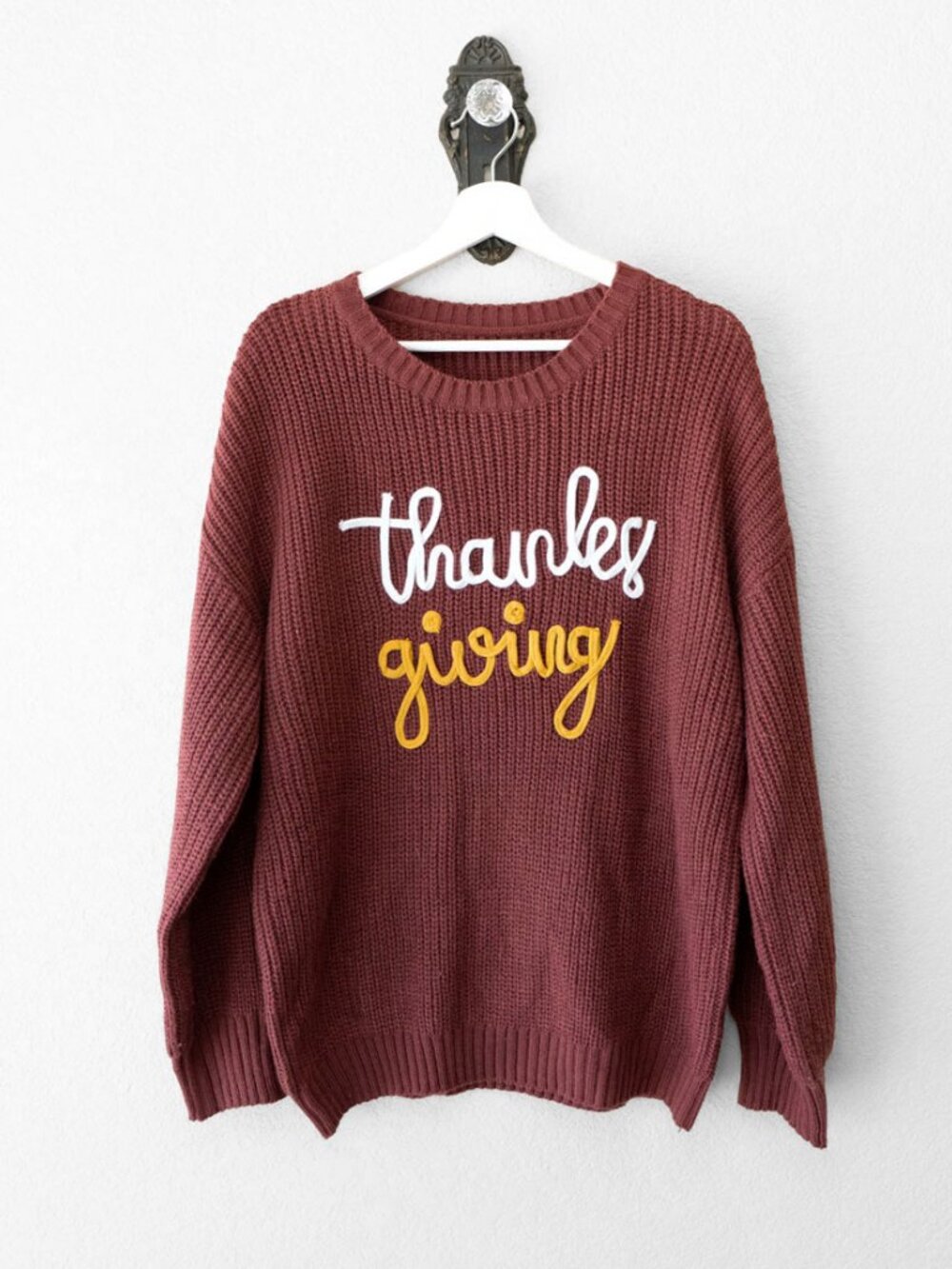 Trends Boutique On Main Sweater Womens L Brown Thanksgiving Embroidered Knit - Picture 2 of 14